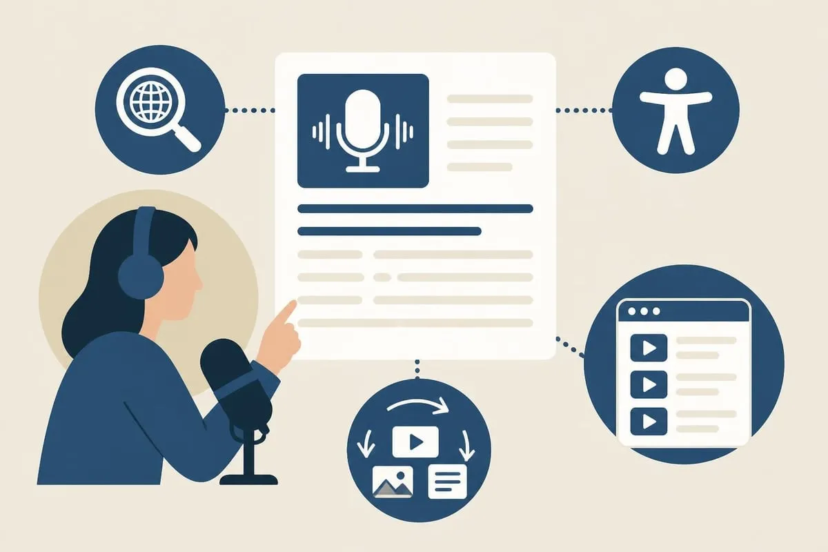 Search, accessibility, and repurposing all flowing out of one podcast transcript